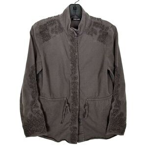 Love Sam Anthropologie  Beaded Embroidered Jacket Sz S Brown Ribbon Cotton Boho